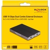 DeLOCK Custodia esterna USB Type-C Dual Combo per 2 x M.2 N, Disk enclosure grigio
