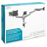 Digitus Supporto universale triplo LED/LCD da scrivania con molla a gas argento, Morsa, 6 kg, 43,2 cm (17"), 68,6 cm (27"), 100 x 100 mm, Nero, Grigio