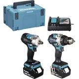 Makita Kit combo a batteria DLX2533TJ, trapano avvitatore a batteria DDF489Z + avvitatore a impulsi a batteria DTW300Z, 18 Volt, Cacciavite blu/Nero