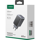 UGREEN Nexode Air 65W sieninis kroviklis, USB + 2x USB-C pilkos spalvos Computer portatile, Telefono cellulare, Mouse, Computer portatile, Power bank, Tablet Grigio AC Ricarica rapida Interno, Caricabatterie USB + 2x USB-C pilkos spalvos, Interno, AC, Grigio