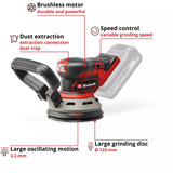 EINHELL Levigatrice orbitale professionale a batteria TP-RS 18/32 Li BL-Solo, 18 Volt, Levigatrice orbitale casuale rosso/Nero