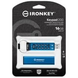 Kingston IronKey Keypad 200 da 16 GB, FIPS 140-3 livello 3 crittografata AES-256, Chiavetta USB FIPS 140-3 livello 3 crittografata AES-256, 16 GB, USB tipo A, 3.2 Gen 1 (3.1 Gen 1), 145 MB/s, Sleeve, Blu