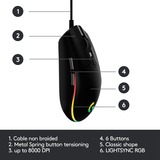 Logitech G203 Lightsync mouse USB tipo A 8000 DPI Nero, USB tipo A, 8000 DPI, 1 ms, Nero