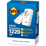 FRITZ! FRITZ!Powerline 1220 Set, PowerLAN Powerline 1220 Set, 1200 Mbit/s, Tipo F, Gigabit Ethernet, 10,100,1000 Mbit/s, 3 W, 1 W