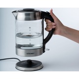 Cloer 4429 bollitore elettrico 1,7 L 2200 W Argento acciaio inox satinato/Nero, 1,7 L, 2200 W, Argento, Vetro, Acciaio inossidabile, Indicatore del livello dell'acqua, Arresto di sicurezza contro il surriscaldamento