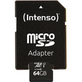 Intenso 3424490 memoria flash 64 GB MicroSD UHS-I Classe 10 Nero, 64 GB, MicroSD, Classe 10, UHS-I, Class 1 (U1), A prova di temperatura, Resistente agli urti, Impermeabile, A prova di raggi X