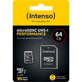 Intenso 3424490 memoria flash 64 GB MicroSD UHS-I Classe 10 Nero, 64 GB, MicroSD, Classe 10, UHS-I, Class 1 (U1), A prova di temperatura, Resistente agli urti, Impermeabile, A prova di raggi X