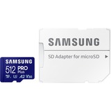 Samsung MicroSD PRO Plus 512 GB, Scheda di memoria blu, 512 GB, MicroSDXC, Classe 10, UHS-I, 180 MB/s, 130 MB/s