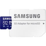 Samsung MicroSD PRO Plus 512 GB, Scheda di memoria blu, 512 GB, MicroSDXC, Classe 10, UHS-I, 180 MB/s, 130 MB/s