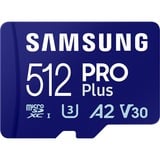 Samsung MicroSD PRO Plus 512 GB, Scheda di memoria blu, 512 GB, MicroSDXC, Classe 10, UHS-I, 180 MB/s, 130 MB/s