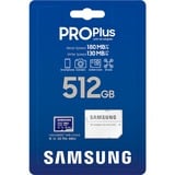 Samsung MicroSD PRO Plus 512 GB, Scheda di memoria blu, 512 GB, MicroSDXC, Classe 10, UHS-I, 180 MB/s, 130 MB/s
