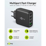 goobay Caricatore rapido USB-C multiporta, PD, GaN, 68 watt, Caricabatterie Nero