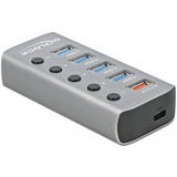 DeLOCK 63263 hub di interfaccia USB 3.2 Gen 1 (3.1 Gen 1) Type-B 5000 Mbit/s Grigio grigio, USB 3.2 Gen 1 (3.1 Gen 1) Type-B, USB 3.2 Gen 1 (3.1 Gen 1) Type-A, 5000 Mbit/s, Grigio, Alluminio, 46 mm
