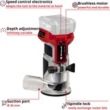EINHELL Fresatrice per bordi professionale a batteria TP-ET 18 Li BL - Solo, 18 Volt, Router 