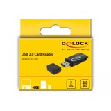 DeLOCK 91602 lettore di schede USB 2.0 Nero Nero, MMC, MMC Mobile, MMC+, MMCmicro, MicroSD (TransFlash), MicroSDHC, MicroSDXC, MiniSD, RS-MMC, SD,..., Nero, 480 Mbit/s, Android 10.0+, Chrome OS 86.0+, Linux Kernel 3.2+, Mac OS 10.15.7+, Windows 8.1/10, USB 2.0, 22 mm