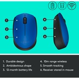 Logitech M171 Blue-K mouse Ambidestro RF Wireless Ottico 1000 DPI blu, Ambidestro, Ottico, RF Wireless, 1000 DPI, Blu