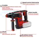 EINHELL Martello perforatore a batteria professionale TP-HD 18/26 Li BL - Solo, 18 Volt, Trapano a percussione rosso/Nero