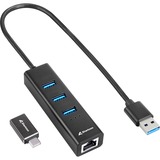 Sharkoon Hub in alluminio USB 3.2 Gen 1 a 3 porte + Ethernet, Docking station Nero