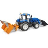bruder BRUDER New Holland T5.120 con caricatore frontale, cassone di carico, forche e balle rotonde, Veicolo modello 