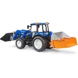 bruder BRUDER New Holland T5.120 con caricatore frontale, cassone di carico, forche e balle rotonde, Veicolo modello 