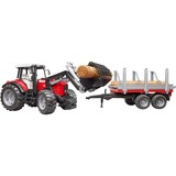 bruder Trattore Massey Ferguson 7480 Con Rimorchio Trasporto Tronchi Modellino di trattore, 3 anno/i, Plastica, Nero, Rosso, Argento