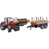 bruder Trattore Massey Ferguson 7480 Con Rimorchio Trasporto Tronchi Modellino di trattore, 3 anno/i, Plastica, Nero, Rosso, Argento