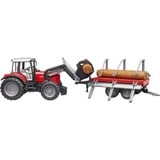 bruder Trattore Massey Ferguson 7480 Con Rimorchio Trasporto Tronchi Modellino di trattore, 3 anno/i, Plastica, Nero, Rosso, Argento