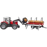bruder Trattore Massey Ferguson 7480 Con Rimorchio Trasporto Tronchi, Veicolo modello Modellino di trattore, 3 anno/i, Plastica, Nero, Rosso, Argento