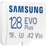SAMSUNG EVO Plus 128 GB MicroSDXC UHS-I Classe 10 bianco, 128 GB, MicroSDXC, Classe 10, UHS-I, 130 MB/s, 130 MB/s