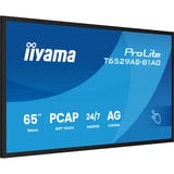 iiyama T6529AS-B1AG Monitor PC 163,8 cm (64.5") 3840 x 2160 Pixel 4K Ultra HD LED Touch screen Nero, Monitor LED Nero (opaco), 163,8 cm (64.5"), 3840 x 2160 Pixel, 4K Ultra HD, LED, 6,5 ms, Nero