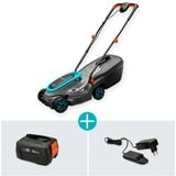 GARDENA Tosaerba a batteria PowerMax 32/18V P4A set pronto all'uso, 18Volt, Rasaerba Nero/grigio