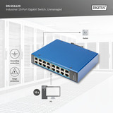 Digitus Rete Ethernet Gigabit 16 porte, Interruttore blu