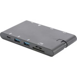 Digitus Universal Travel Docking Station, USB Type-C™ Nero, USB Type-C™, Cablato, USB 3.2 Gen 1 (3.1 Gen 1) Type-C, 100 W, 10,100,1000 Mbit/s, Nero, MMC, MicroSD (TransFlash), MicroSDXC, SD