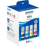 Epson 104 EcoTank Multipack flaconi 4 colori (BK/C/M/Y), Inchiostro Originale, Nero, Ciano, Magenta, Giallo, Epson, EcoTank ET-2715 EcoTank ET-2714 EcoTank ET-2712 EcoTank ET-2711 EcoTank ET-2710 Unlimited EcoTank..., 65 ml, 65 ml