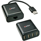Lindy Extender USB 2.0 Cat.6 a 4 porte, Estensione USB Nero