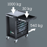 Wera 9705 Tool Rebel Carrello da officina Stainless 1, con equipaggiamento, Carrelli per attrezzi Nero/Argento