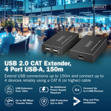 Digitus Set extender USB 2.0 CAT, 480 Mbps, 150 metri, Estensione USB Nero