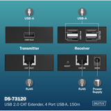Digitus Set extender USB 2.0 CAT, 480 Mbps, 150 metri, Estensione USB Nero