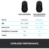 Logitech G903 Lightspeed mouse Ambidestro RF Wireless Ottico 25600 DPI, Mouse da gioco Nero, Ambidestro, Ottico, RF Wireless, 25600 DPI, 1 ms, Nero