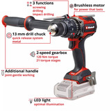EINHELL Trapano avvitatore a percussione professionale a batteria TP-CD 18/120 Li-i BL - Solo, 18 Volt, Cordless Nero/Rosso