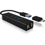 ICY BOX IB-HUB1419-LAN USB 3.2 Gen 1 (3.1 Gen 1) Type-A Nero, Hub USB Nero, USB 3.2 Gen 1 (3.1 Gen 1) Type-A, 10,100,1000 Mbit/s, IEEE 802.1Q, IEEE 802.1p, IEEE 802.3, IEEE 802.3az, IEEE 802.3u, IEEE 802.3x, Nero, RJ-45, USB 3.2 Gen 1 (3.1 Gen 1) Type-A, Alluminio