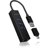ICY BOX IB-HUB1419-LAN, Hub USB Nero