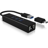 ICY BOX IB-HUB1419-LAN, Hub USB Nero
