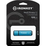 Kingston IronKey 128GB Vault Privacy 50 crittografia AES-256, FIPS 197, Chiavetta USB celeste/Nero, FIPS 197, 128 GB, USB tipo A, 3.2 Gen 1 (3.1 Gen 1), 250 MB/s, Cuffia, Nero, Blu