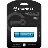 Kingston IronKey Vault Privacy 50 unità flash USB 128 GB USB tipo A 3.2 Gen 1 (3.1 Gen 1) Blu celeste/Nero, 128 GB, USB tipo A, 3.2 Gen 1 (3.1 Gen 1), 250 MB/s, Cuffia, Blu