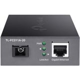 TP-Link TL-FC311A-20 convertitore multimediale di rete 1000 Mbit/s Modalità singola Nero, Trasmettitore audio/video 1000 Mbit/s, IEEE 802.3, IEEE 802.3ab, IEEE 802.3i, IEEE 802.3u, IEEE 802.3x, IEEE 802.3z, Gigabit Ethernet, 10,100,1000 Mbit/s, 1000 Mbit/s, 20000 m