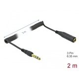 DeLOCK 85938 cavo audio 2 m 6.35mm Nero, Cavo di prolunga Nero, 6.35mm, Maschio, 6.35mm, Femmina, 2 m, Nero