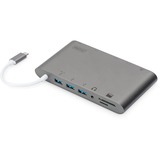 Digitus Docking station universale, USB Type-C™ grigio, USB Type-C™, Cablato, USB 3.2 Gen 1 (3.1 Gen 1) Type-C, 60 W, 10,100,1000 Mbit/s, Grigio, MMC, MicroSD (TransFlash), MicroSDHC, MicroSDXC