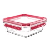 Emsa CLIP & CLOSE N10414 Quadrato Scatola 0,8 L Trasparente 1 pz, Casella trasparente/Rosso, Scatola, Quadrato, 0,8 L, Trasparente, Vetro, 420 °C