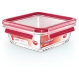 Emsa CLIP & CLOSE N10414 Quadrato Scatola 0,8 L Trasparente 1 pz, Casella trasparente/Rosso, Scatola, Quadrato, 0,8 L, Trasparente, Vetro, 420 °C